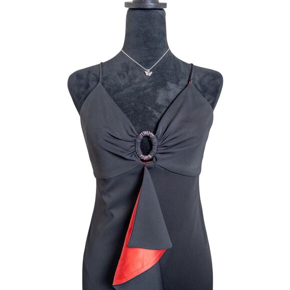 Y2K Bari Jay Black Red Ruffle Gown Formal Maxi Dress 9/10 - Picture 3 of 9